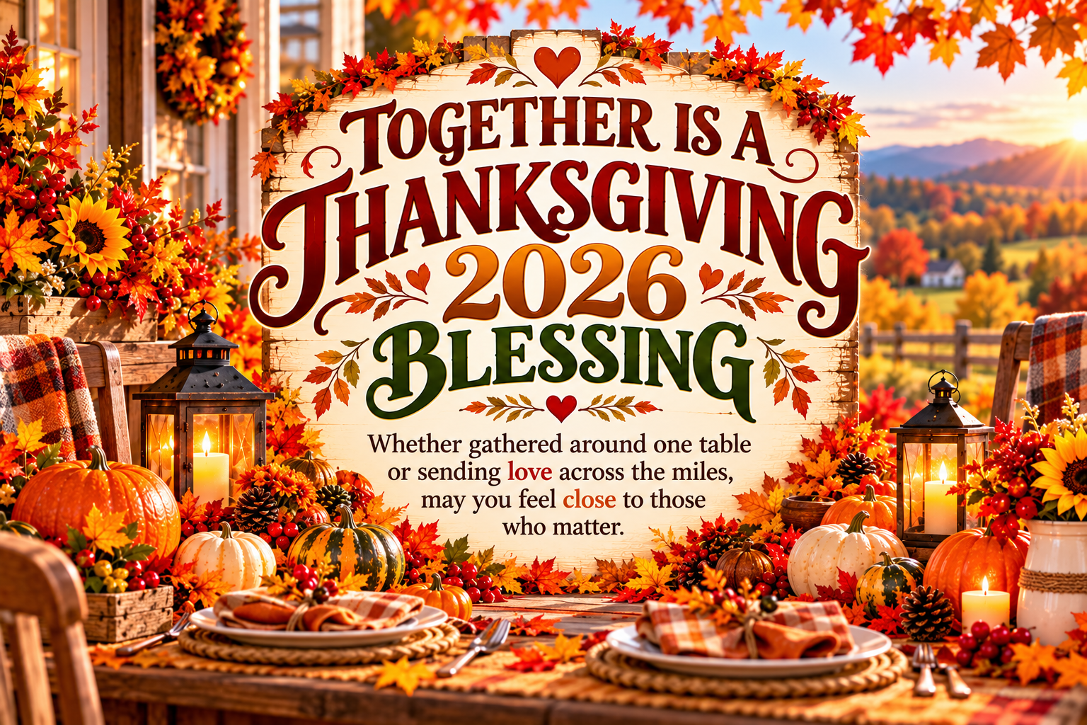 Together is a Thanksgiving 2026 blessing: an autumn table and warm family greeting