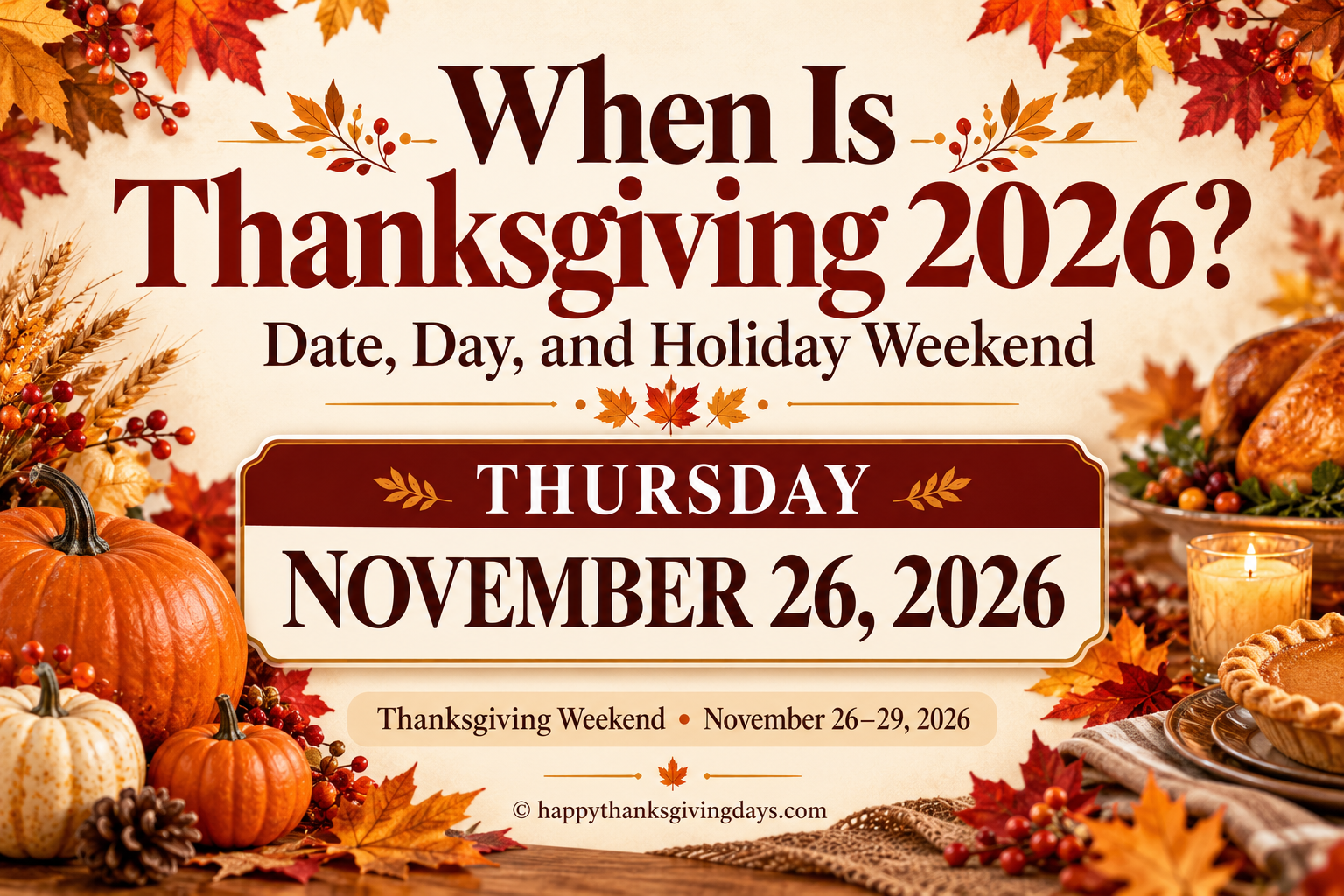 Thanksgiving 2026 date: Thursday, November 26